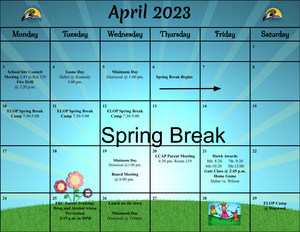 April Calendar Heber School