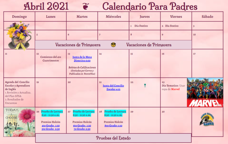 April 2021 Parent Calendar Heber School